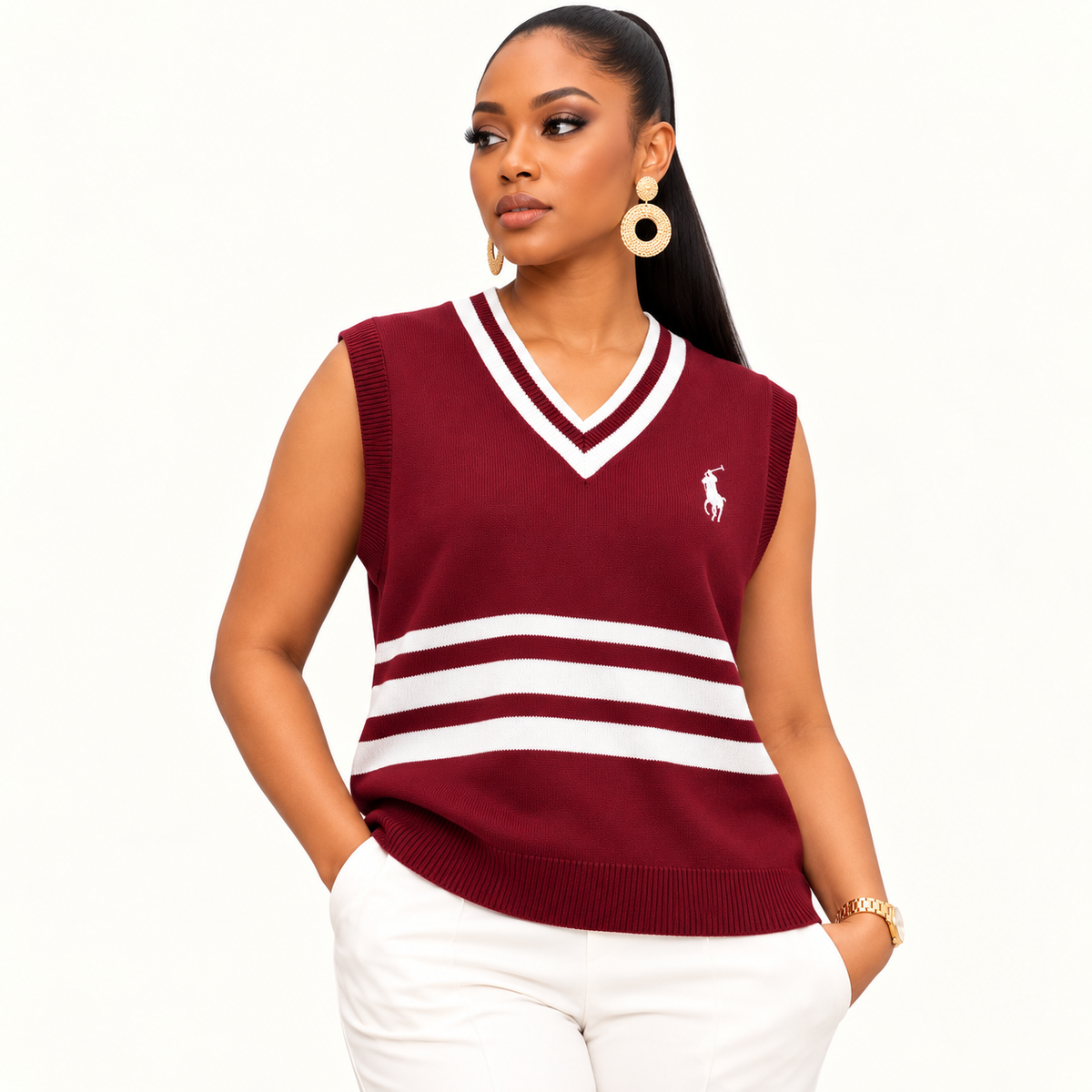 Striped V-Neck Knit Sweater Vest