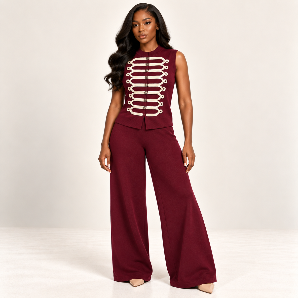 Sophisticated Mandarin-Collar Knit Co-Ord Set