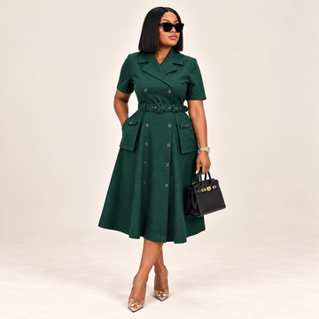 Belted Double-Breasted Utility Midi Dress