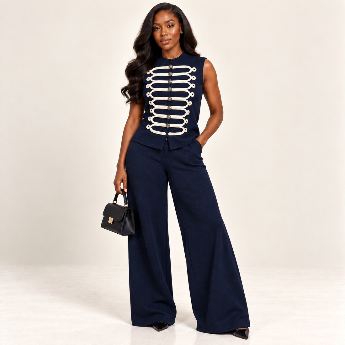 Sophisticated Mandarin-Collar Knit Co-Ord Set