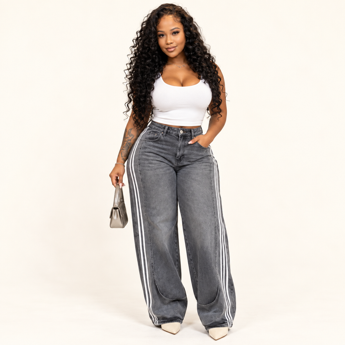 Striped Wide-Leg Jeans Set