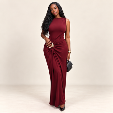 Elegant Embellished Waist-Detail Maxi Dress