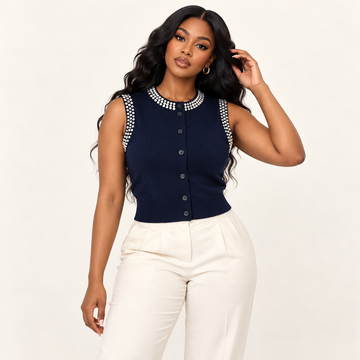 Embellished Button-Front Knit Vest