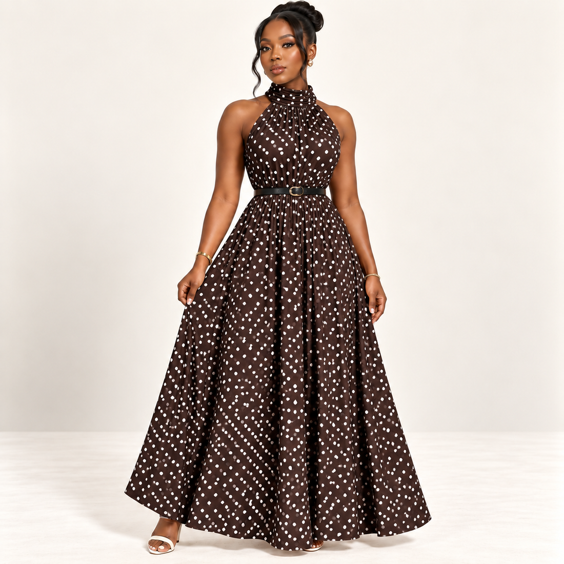 Polka Dot Halter Neck Maxi Dress