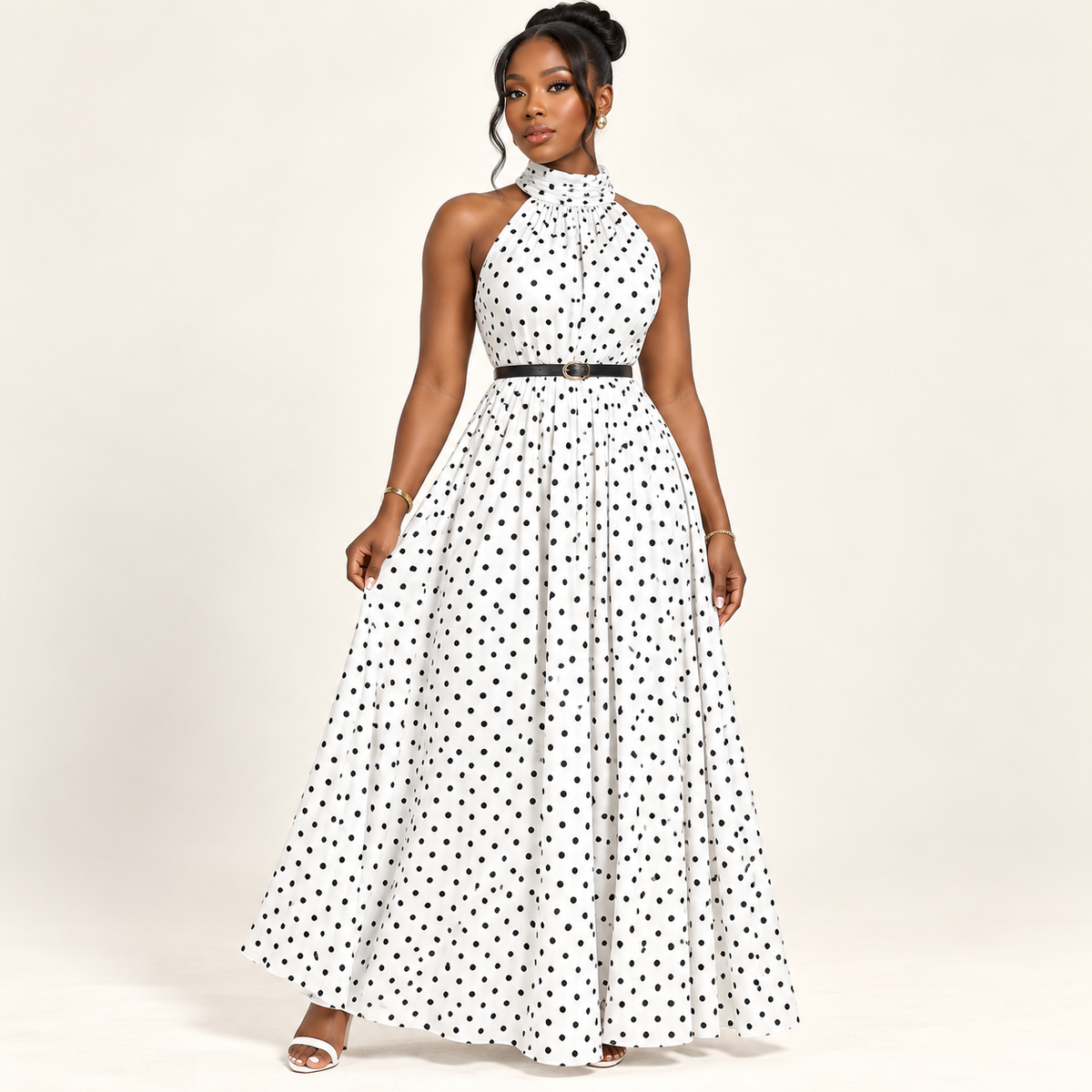 Polka Dot Halter Neck Maxi Dress