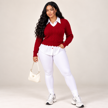 Cable Knit Collared Sweater Top