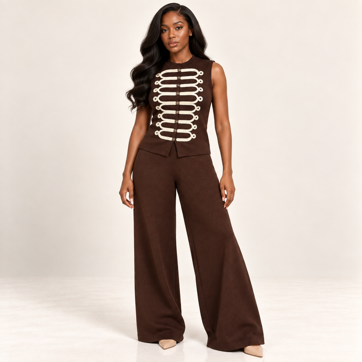 Sophisticated Mandarin-Collar Knit Co-Ord Set