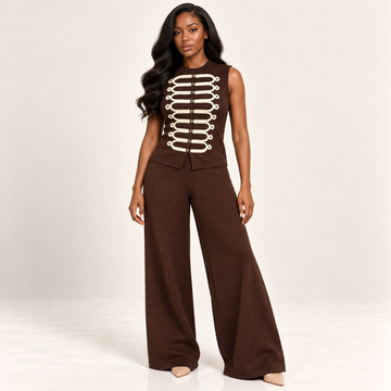 Sophisticated Mandarin-Collar Knit Co-Ord Set