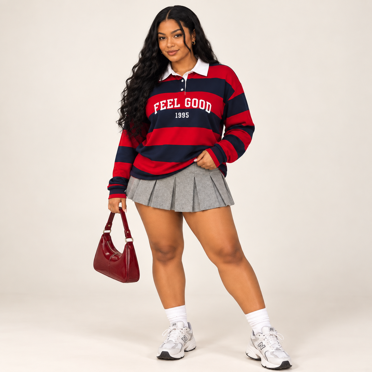 Classic Varsity Rugby Polo & Pleated Mini Skirt Set