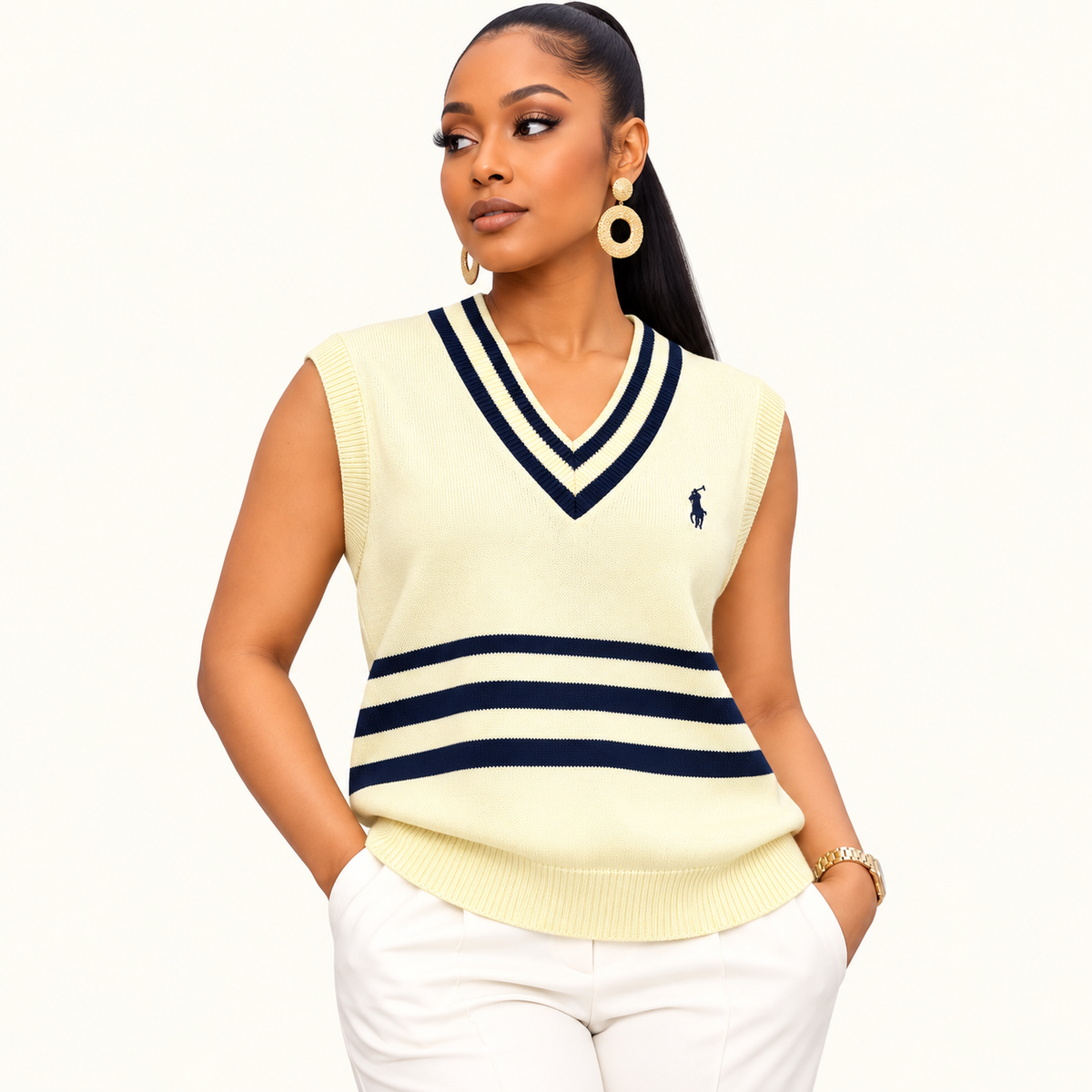 Striped V-Neck Knit Sweater Vest