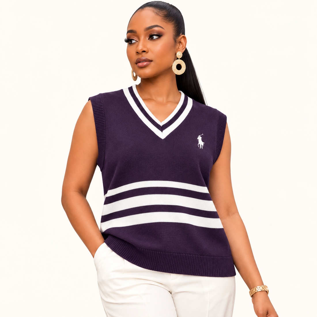 Striped V-Neck Knit Sweater Vest