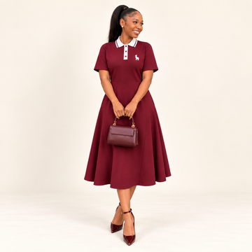 Burgundy Collared Polo Midi Dress