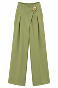 Elegant Front-Overlap Wide-Leg Trousers with Gold Accent Button