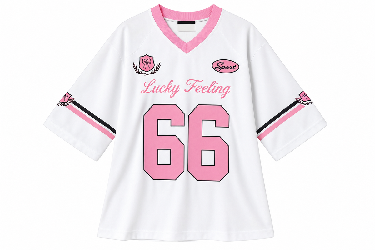 Women’s Black V-Neck Sports Jersey – Lucky Feeling 66 Graphic Top