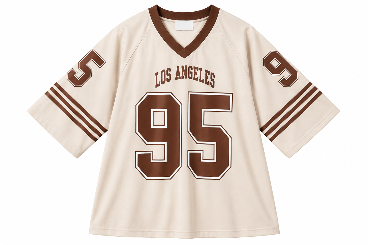 Women’s Cream Varsity Jersey – Los Angeles 95 Oversized V-Neck Sports Top