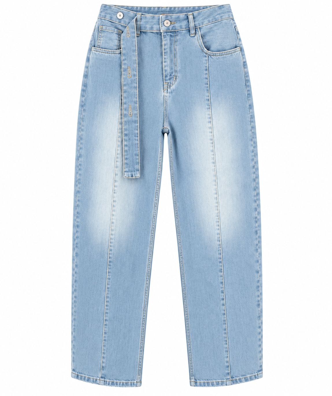 Women’s Light Blue Wide Leg Jeans with Front Strap & Pockets