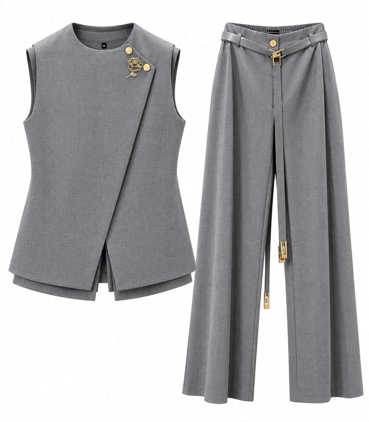 Women’s Sleeveless Asymmetrical Blazer &amp; Wide-Leg Pants Two-Piece Set