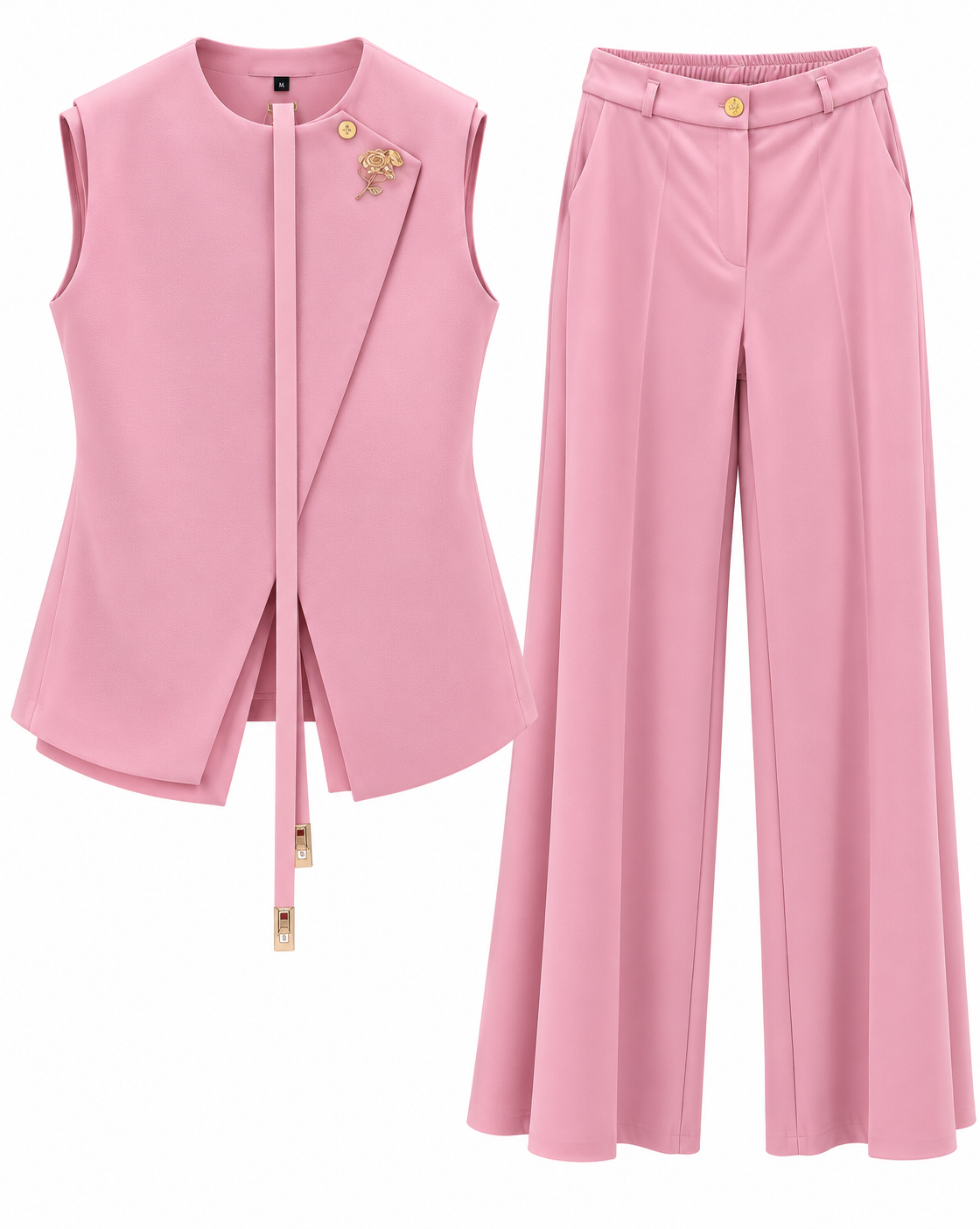 Women’s Sleeveless Asymmetrical Blazer &amp; Wide-Leg Pants Two-Piece Set