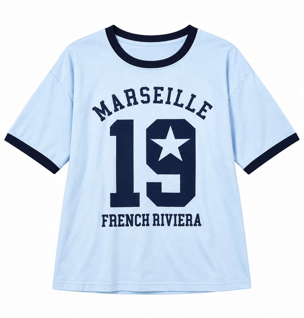 Women’s Burgundy Ringer T-Shirt – Marseille 19 Graphic Oversized Tee