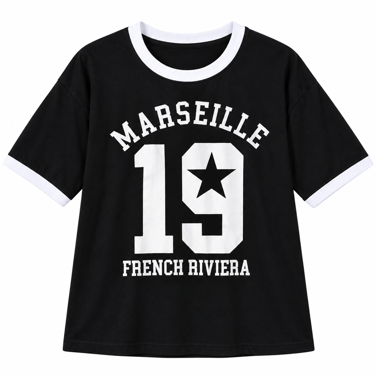 Women’s Burgundy Ringer T-Shirt – Marseille 19 Graphic Oversized Tee