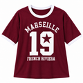 Women’s Burgundy Ringer T-Shirt – Marseille 19 Graphic Oversized Tee