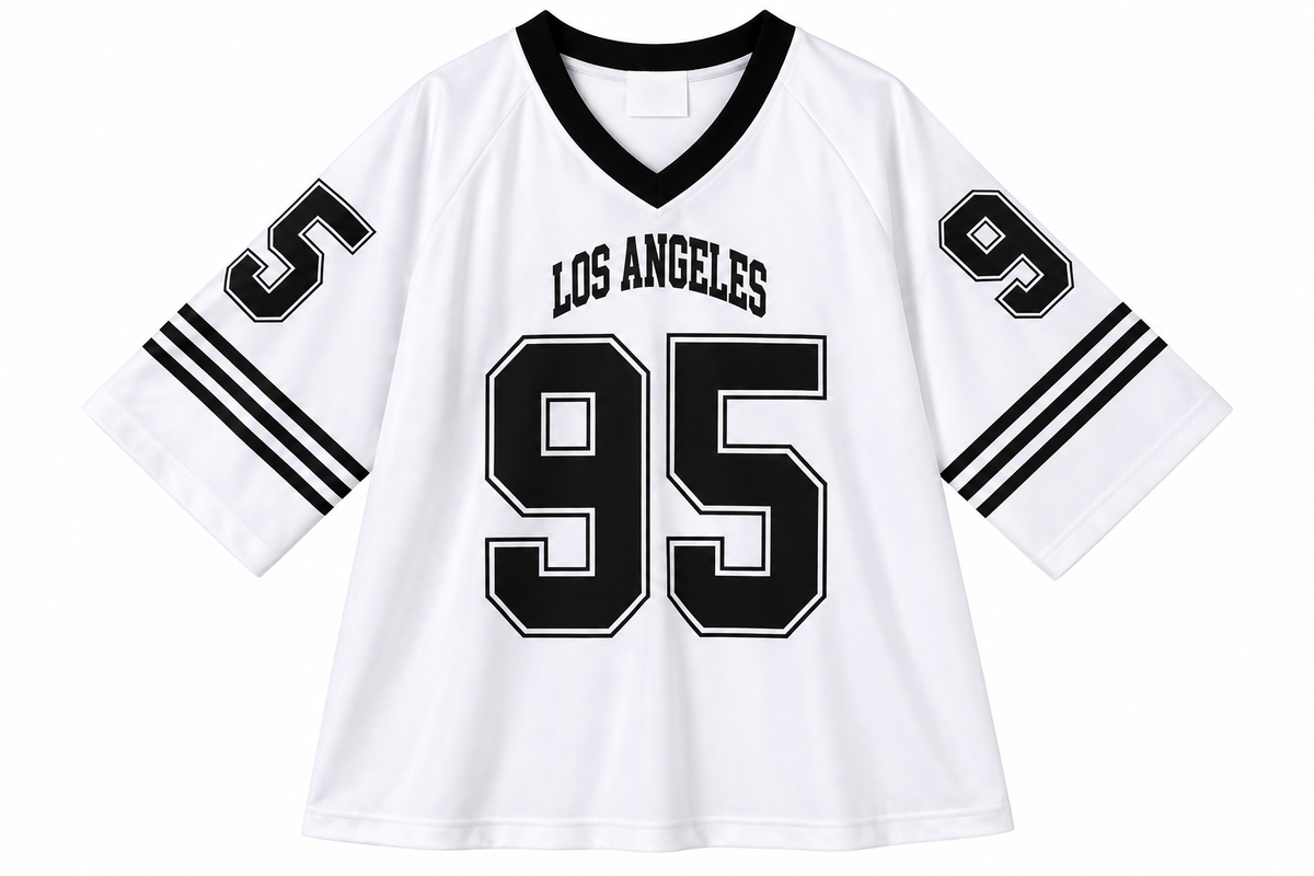 Women’s Cream Varsity Jersey – Los Angeles 95 Oversized V-Neck Sports Top