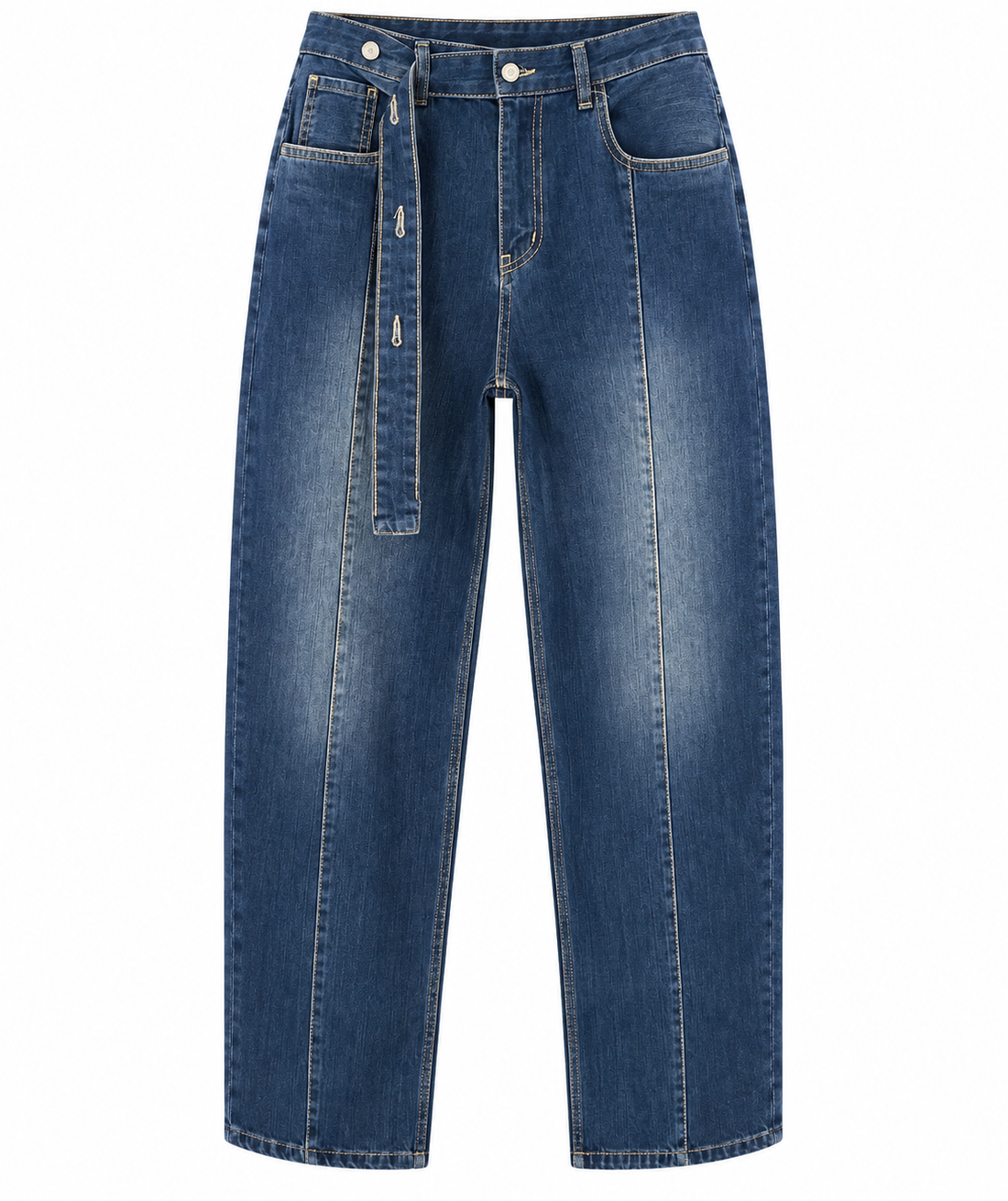 Women’s Light Blue Wide Leg Jeans with Front Strap & Pockets