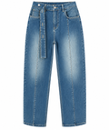 Women’s Light Blue Wide Leg Jeans with Front Strap & Pockets