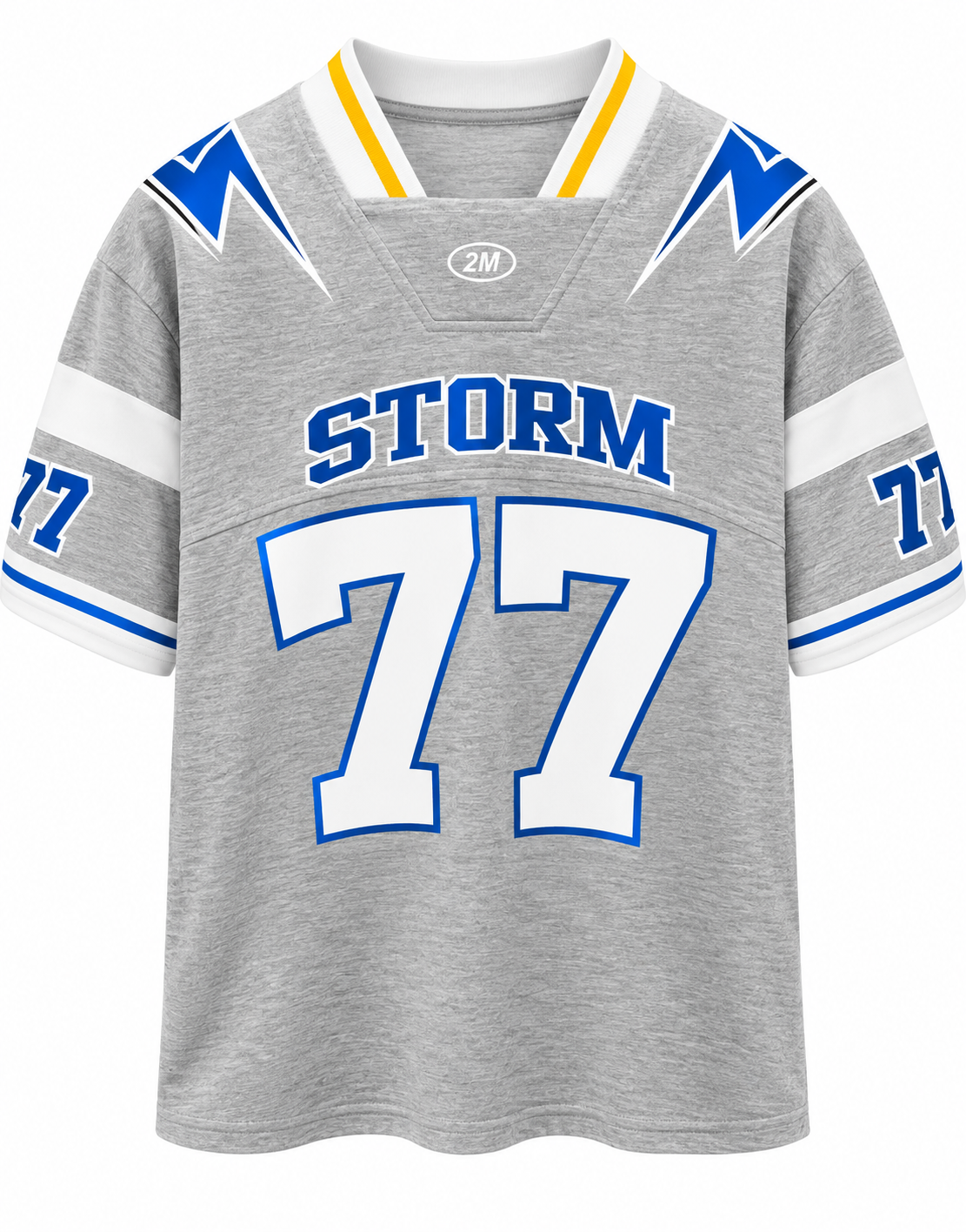 Women’s Gray 77 Graphic Varsity Jersey T-Shirt – Blue & White Sporty Top