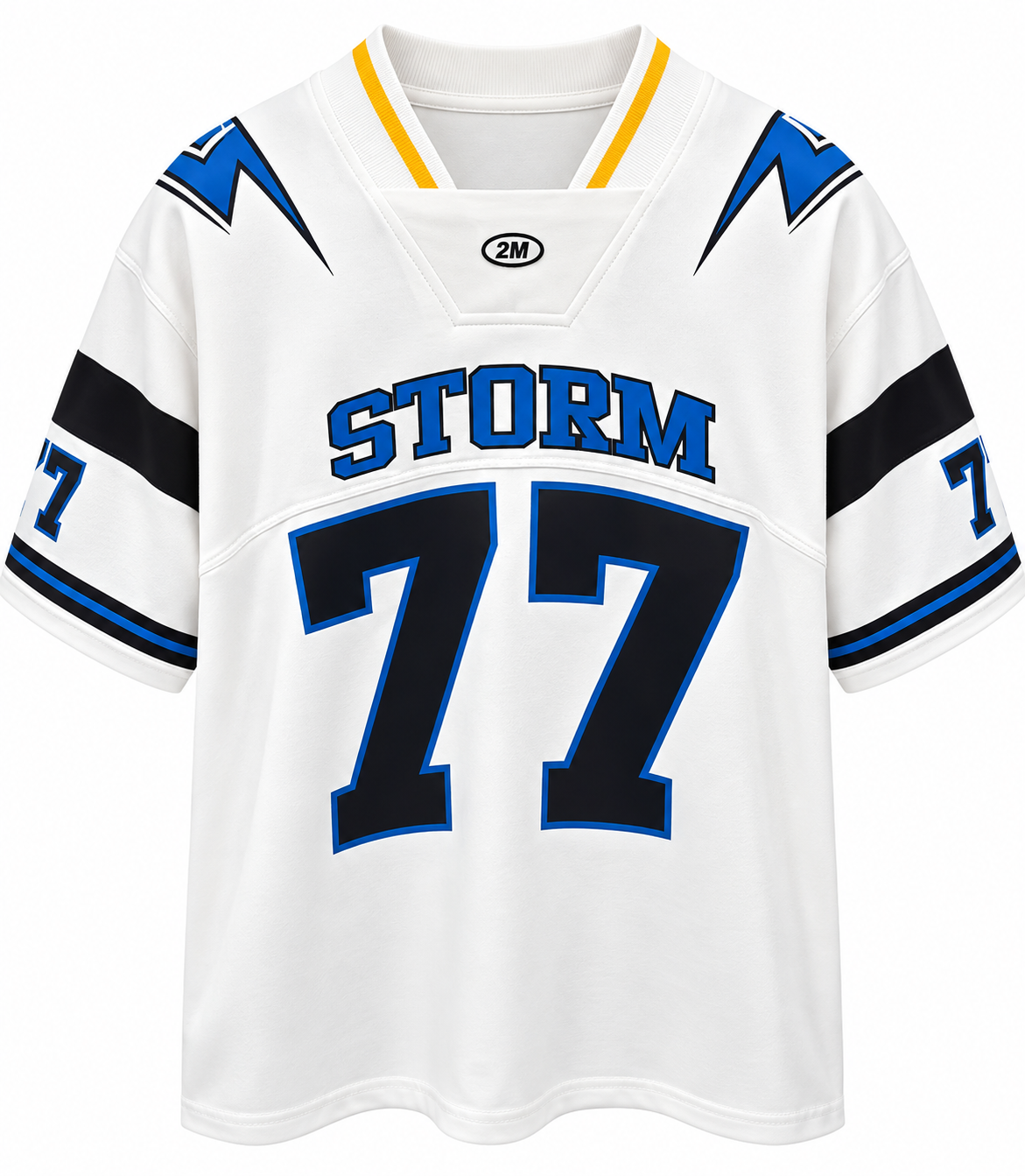 Women’s Gray 77 Graphic Varsity Jersey T-Shirt – Blue & White Sporty Top
