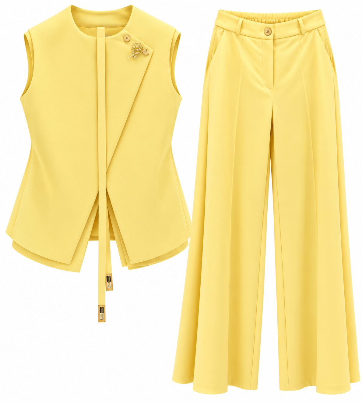 Women’s Sleeveless Asymmetrical Blazer &amp; Wide-Leg Pants Two-Piece Set