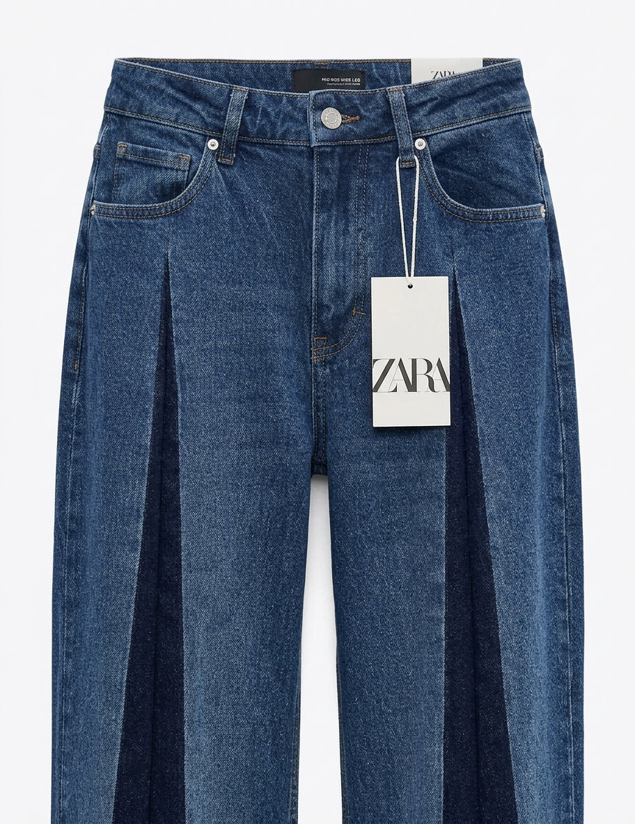 Women's Contrast Two-Tone Panel Wide-Leg Jeans | High-Waisted Denim