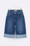 Women’s High-Waisted Wide-Leg Denim Bermuda Shorts | Cuffed Jorts