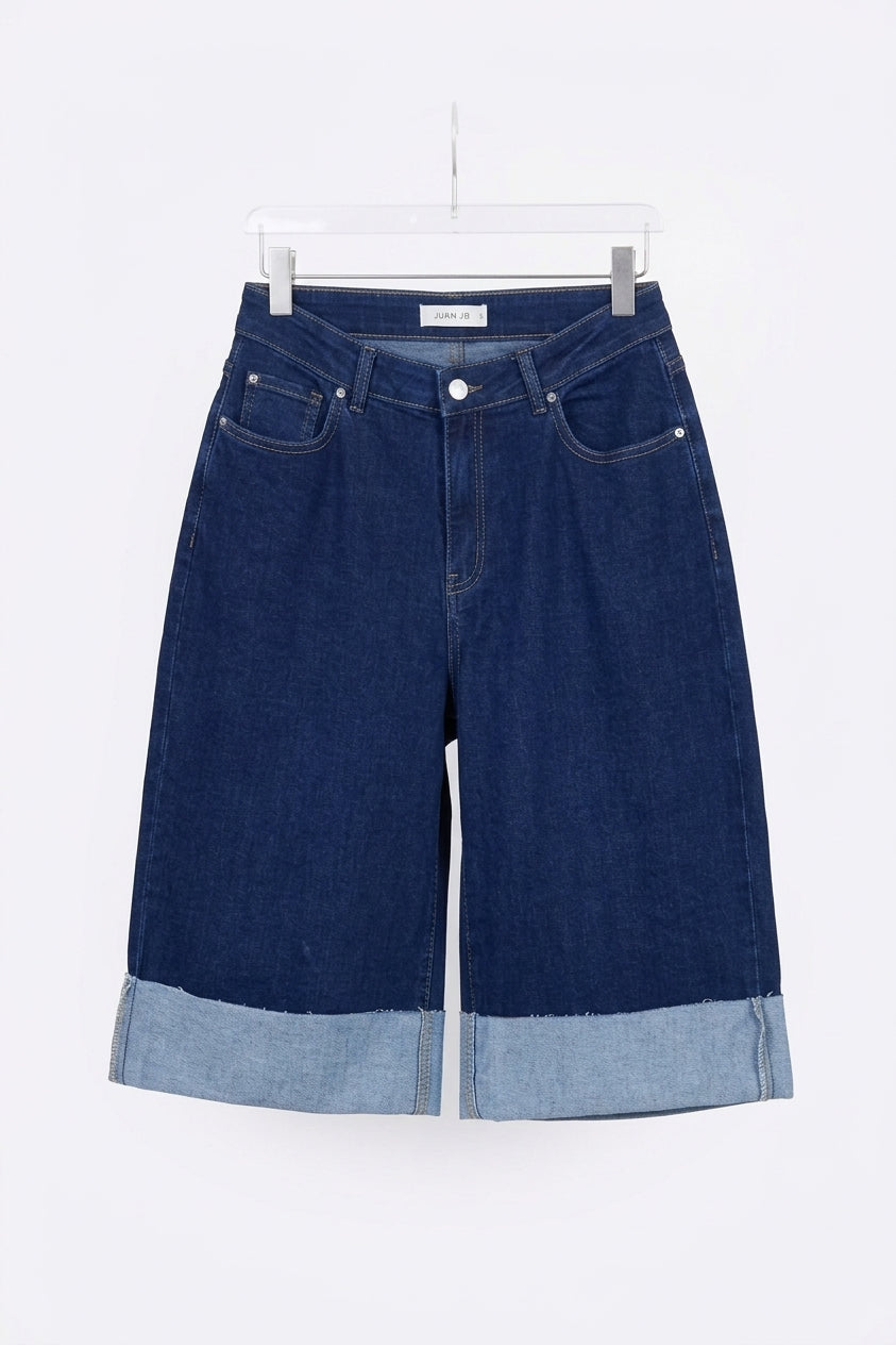 Women’s High-Waisted Wide-Leg Denim Bermuda Shorts | Cuffed Jorts