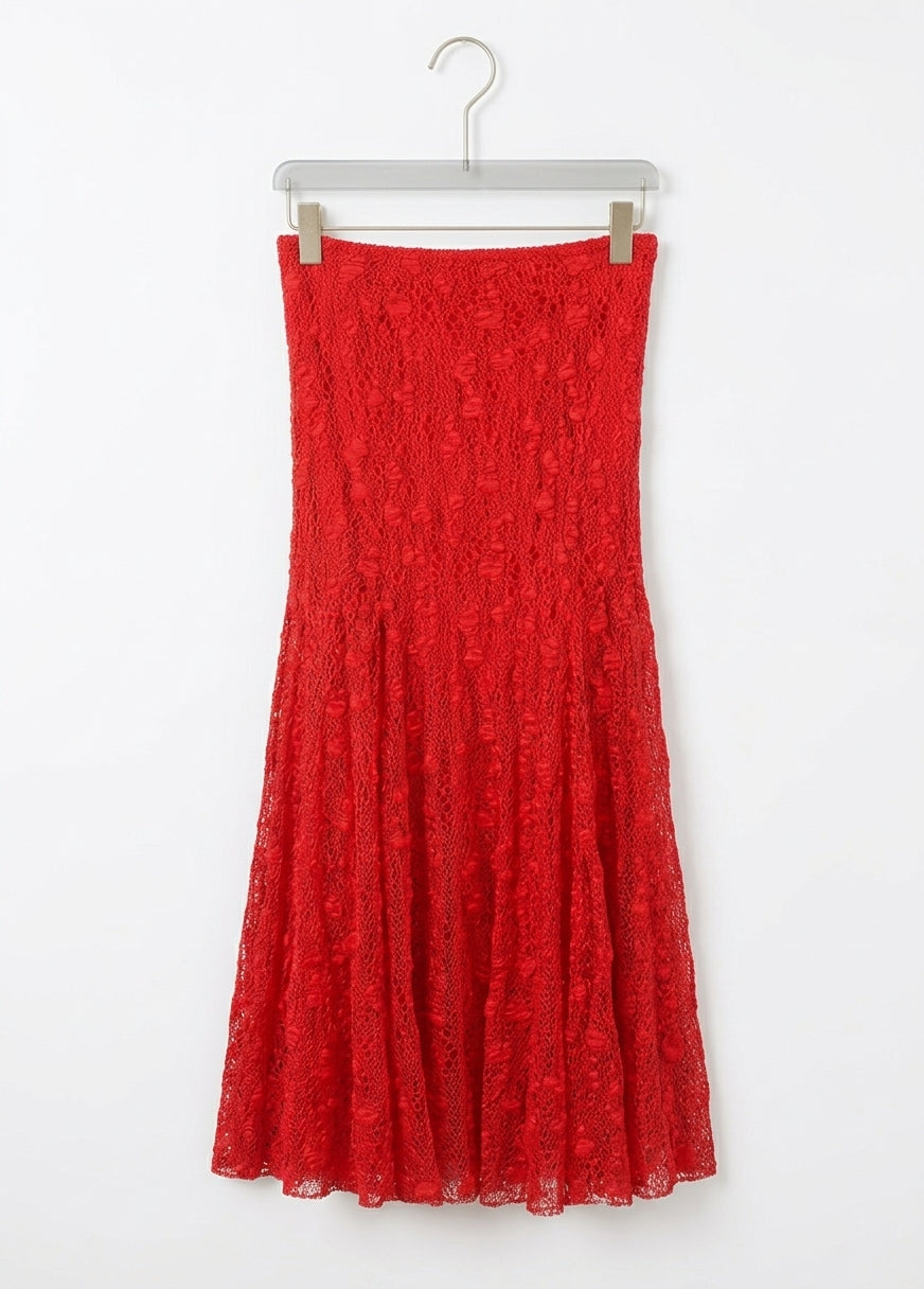 Strapless Red Lace Dress & Maxi Skirt | Tiered Floral Boho Style