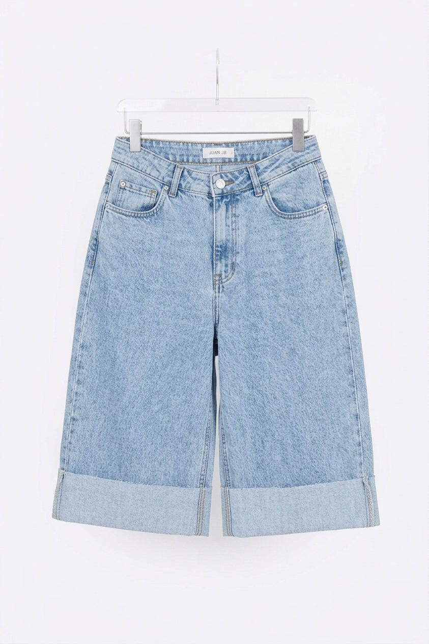 Women’s High-Waisted Wide-Leg Denim Bermuda Shorts | Cuffed Jorts