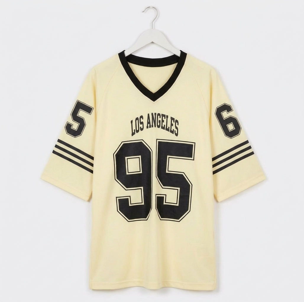 Women’s Cream Varsity Jersey – Los Angeles 95 Oversized V-Neck Sports Top