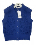 Women's Floral Crochet Knit Vest | Sleeveless Button-Down Cardigan