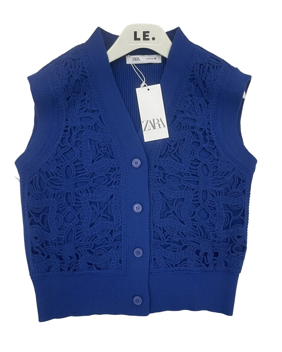 Women's Floral Crochet Knit Vest | Sleeveless Button-Down Cardigan