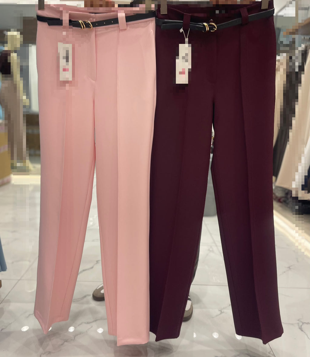 Women’s High Waist Tailored Dress Pants with Belt – Straight Leg Trousers