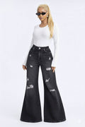 Women’s High-Waisted Wide-Leg Ripped Jeans – Stylish Distressed Denim Pants