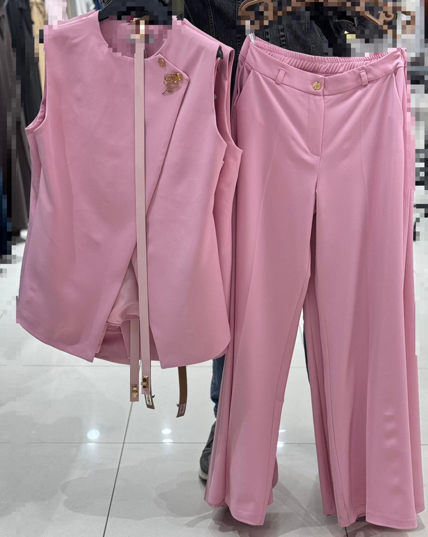 Women’s Sleeveless Asymmetrical Blazer &amp; Wide-Leg Pants Two-Piece Set