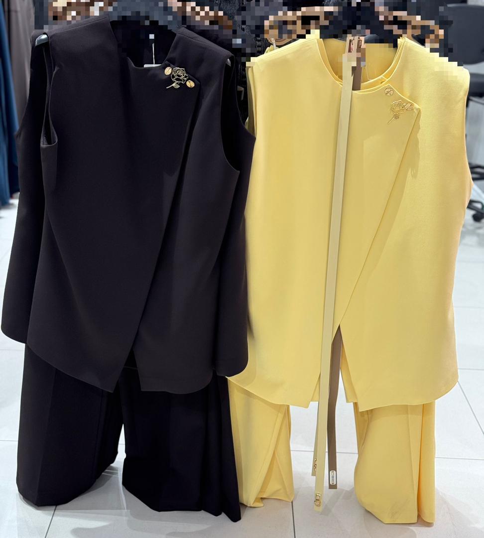 Women’s Sleeveless Asymmetrical Blazer &amp; Wide-Leg Pants Two-Piece Set