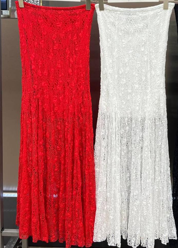 Strapless Red Lace Dress & Maxi Skirt | Tiered Floral Boho Style