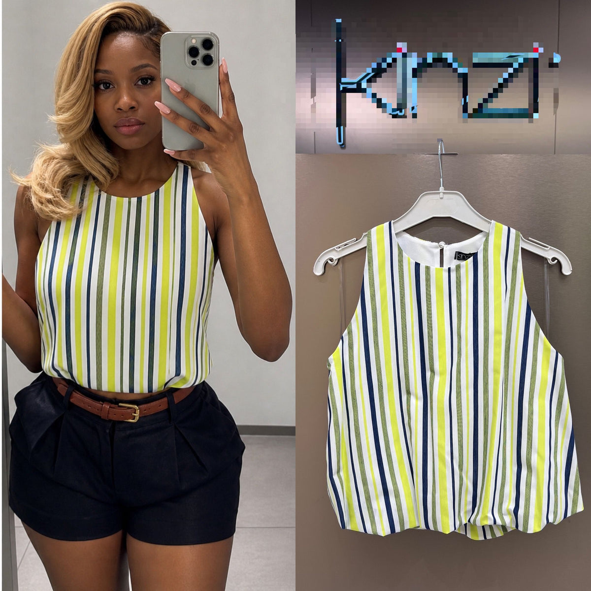 Women’s Striped Sleeveless Top – Pink & Navy Casual Summer Tank Blouse