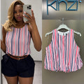 Women’s Striped Sleeveless Top – Pink & Navy Casual Summer Tank Blouse