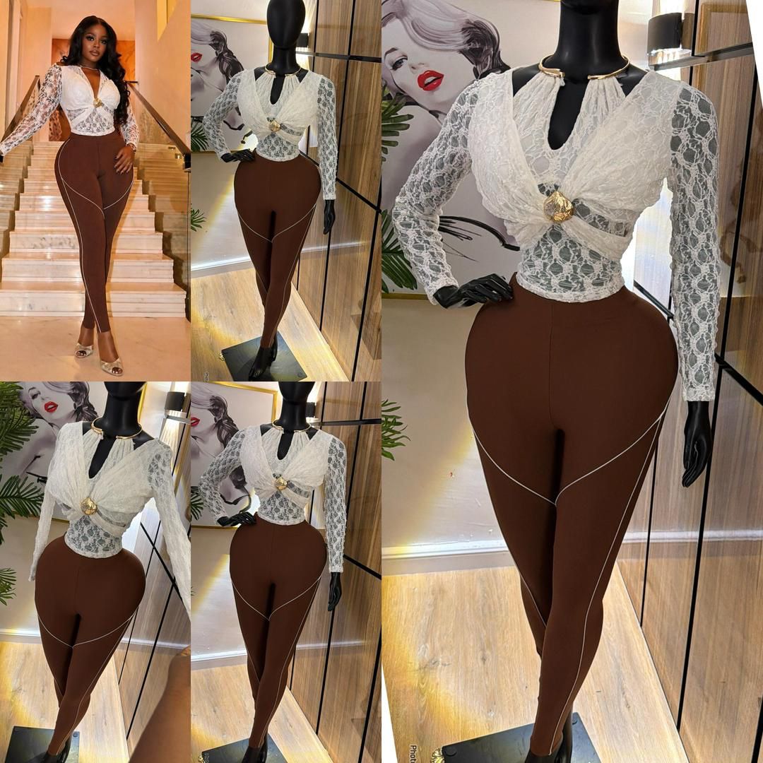 High Waist Brown Leggings – Contrast Stitch Detail