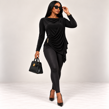 Draped Cowl-Neck Long-Sleeve Blouse