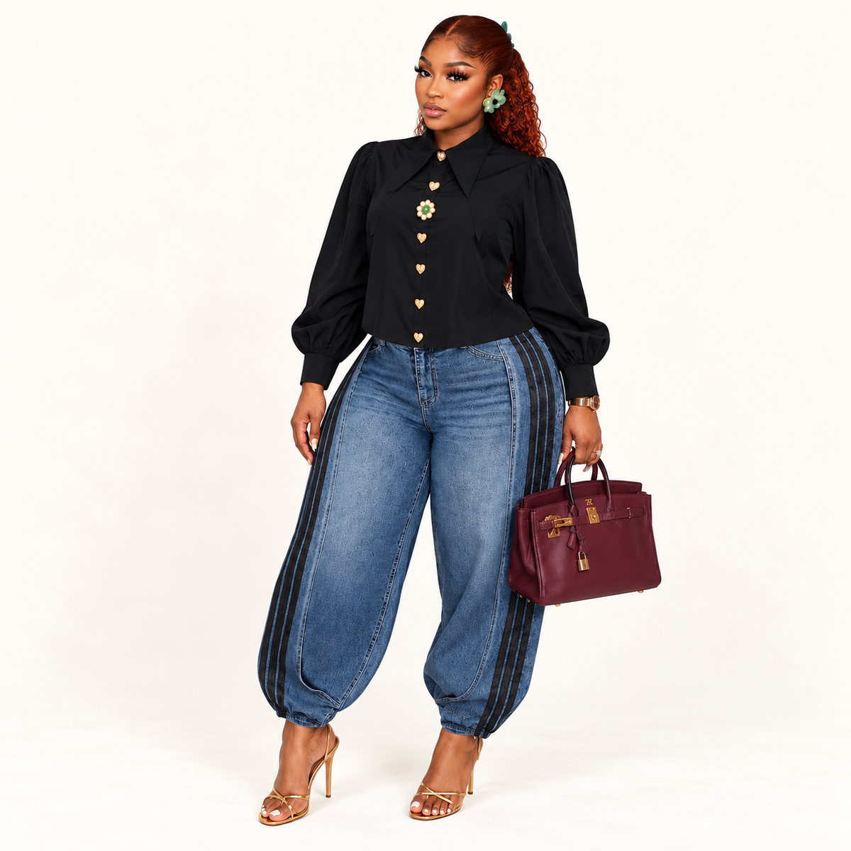 Striped Wide-Leg Jeans Set
