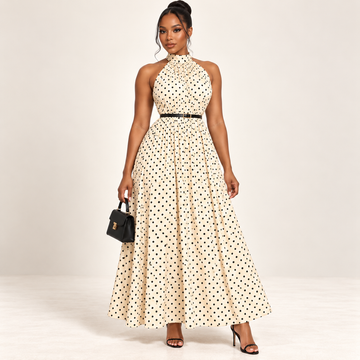 Polka Dot Halter Neck Maxi Dress